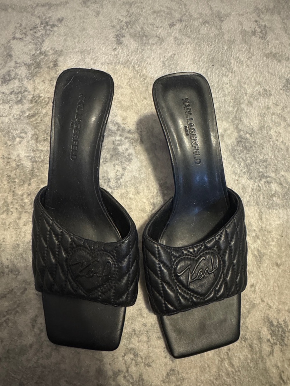 Karl Lagerfeld Black Quilted Slide Mules
